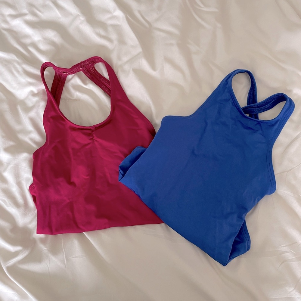 2 SUFFOLK LEOTARDS, YOUTH SIZE 8/10, PINK & BLUE